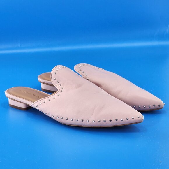 REBECCA MINKOFF Chamille Studded Soft Leather Pointed Toe Mule Flat Pink - Picture 1 of 8